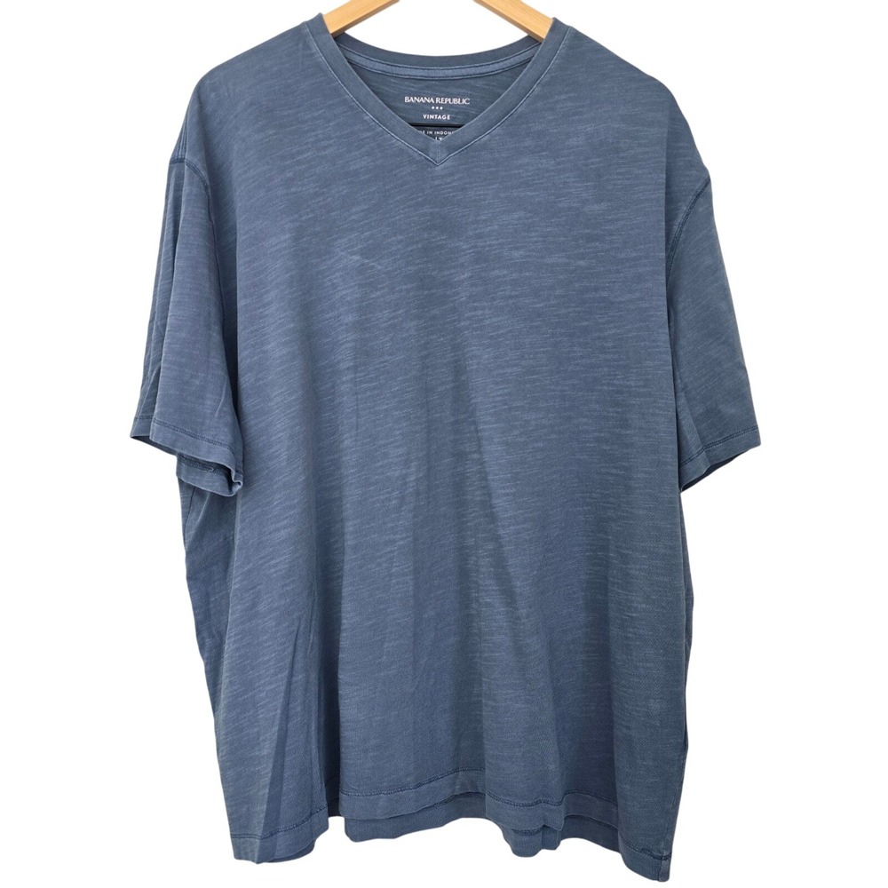 😀 Banana Republic Vintage Mens XXL Blue V Neck Short Sleeve‎ T Shirt Casual